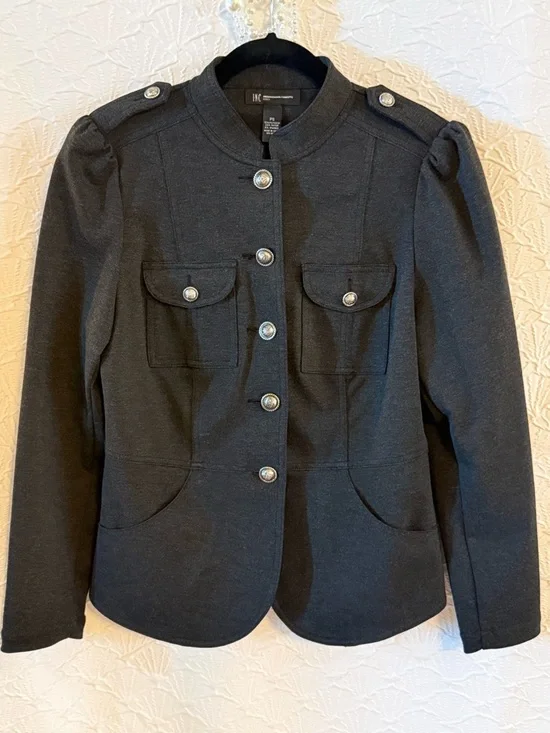 INC International Concepts Petite Dark Gray Buttoned Collar Jacket P 17” L 25” - Picture 2 of 7